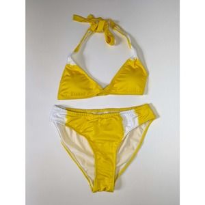 Jiro Yellow and White High Waisted Bikini